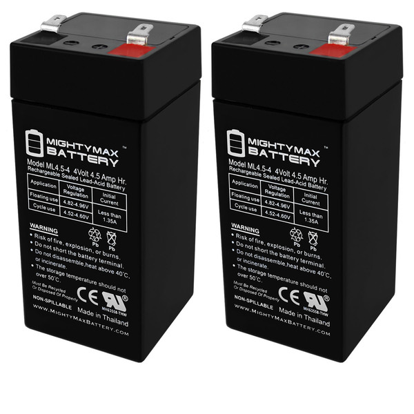 Mighty Max Battery 4 Volt 4.5 Ah SLA Battery for Fi-Shock Electric Fence - 2 Pack ML4.5-4MP22